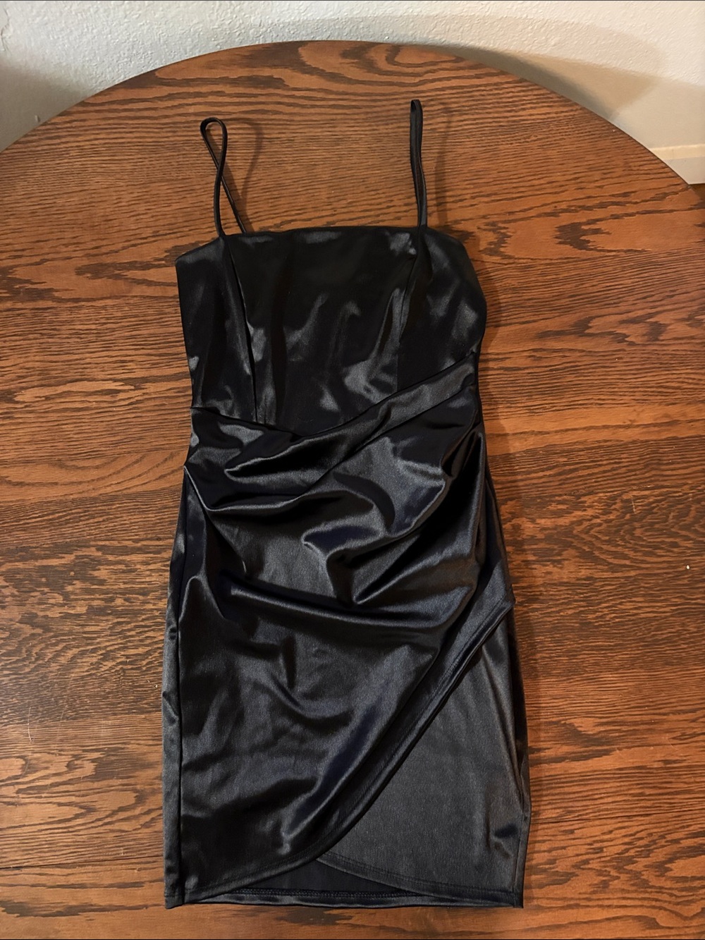Satin Black Spaghetti-Strap Mini Dress